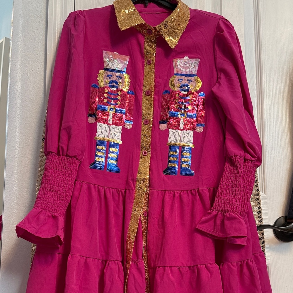 Pink Dress with Nutcracker Sequin Design
